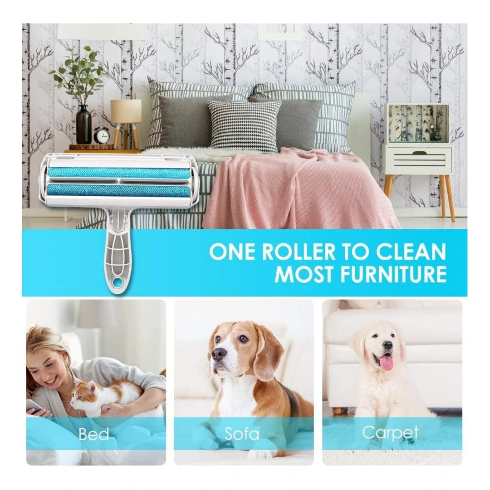 Blue plastic dog hair remover roller for efficient pet grooming