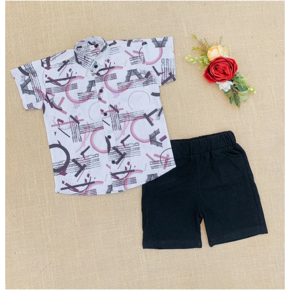 MultiColor cotton blend boy's printed short sleeve shirt & shorts set, durable for active play