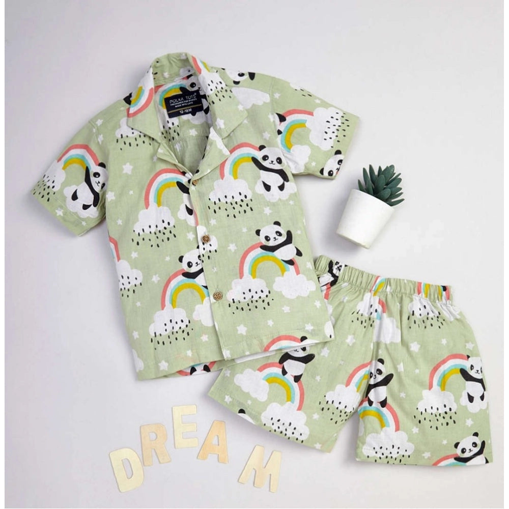 Multicolor lycra blend printed short sleeve shirt and shorts set for boys, ideal for active play