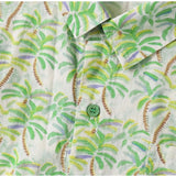 Green cotton blend printed short sleeve shirt for kids, vibrant design on display