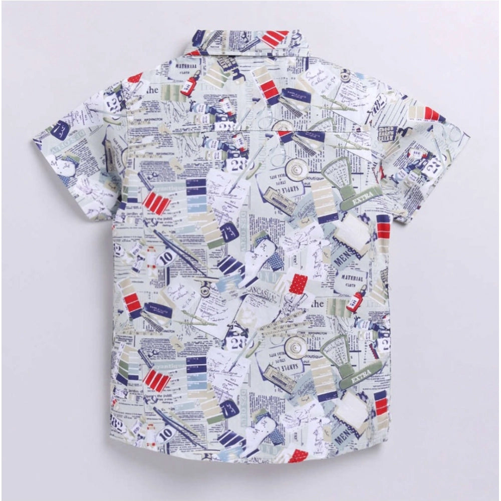 Boy's multi-color printed cotton blend short sleeve shirt, vibrant design for kids' playwear