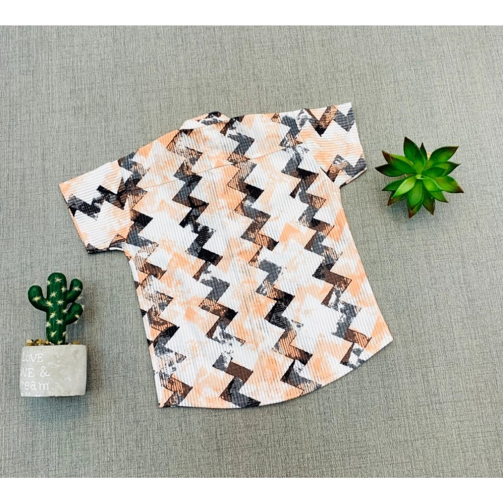 MultiColor cotton blend boy's short sleeve shirt & shorts set with printed design, ideal for casual play