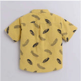 Yellow cotton blend boy's printed short sleeve shirt & shorts set for kids, durable & comfortable
