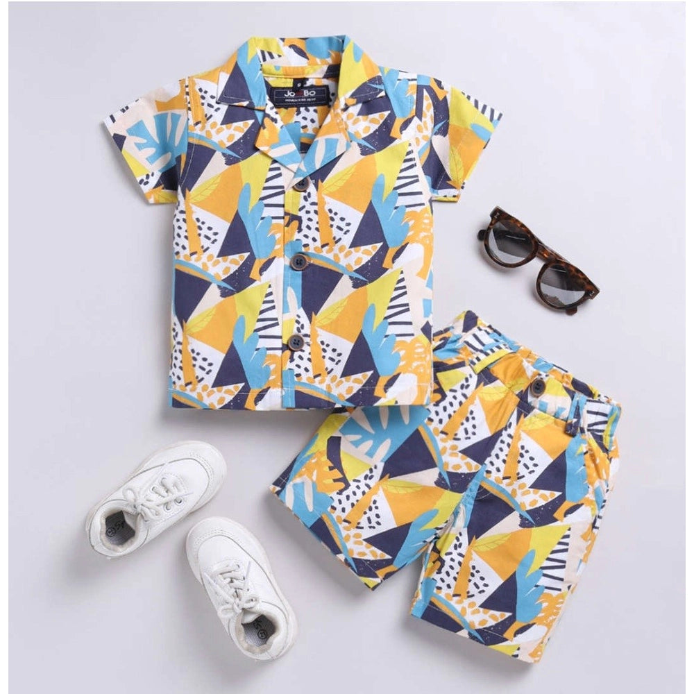 MultiColor lycra blend printed short sleeve shirt & shorts set for boys, ideal for active play