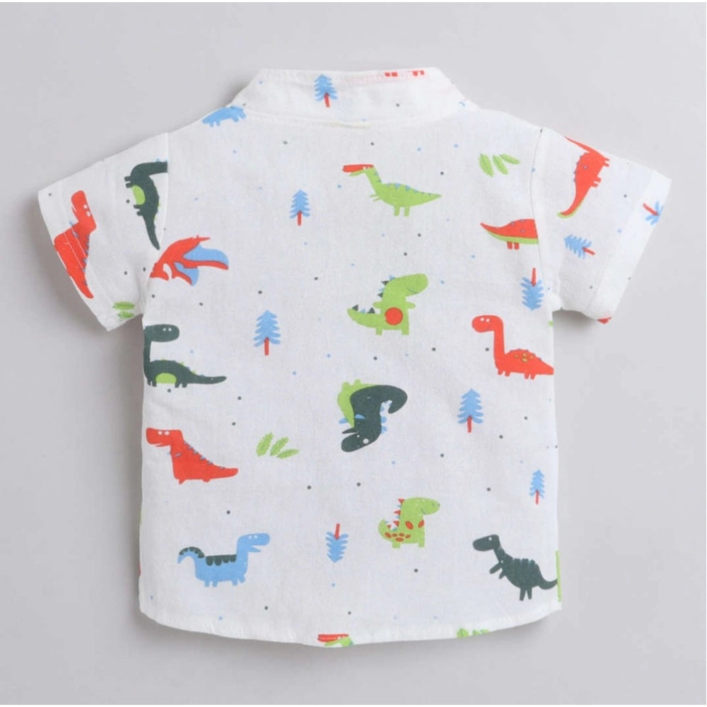Multi-color cotton blend short sleeve shirt & shorts set for boys, printed design