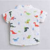 Multi-color cotton blend short sleeve shirt & shorts set for boys, printed design