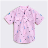 Pink cotton blend printed short sleeve shirt and shorts set for kids, perfect for playtime