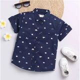 Navy blue cotton blend printed short sleeve shirt and shorts set for kids, perfect for casual playtime and outdoor activities