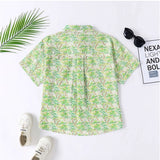 Green cotton blend short sleeve shirt for kids with printed design