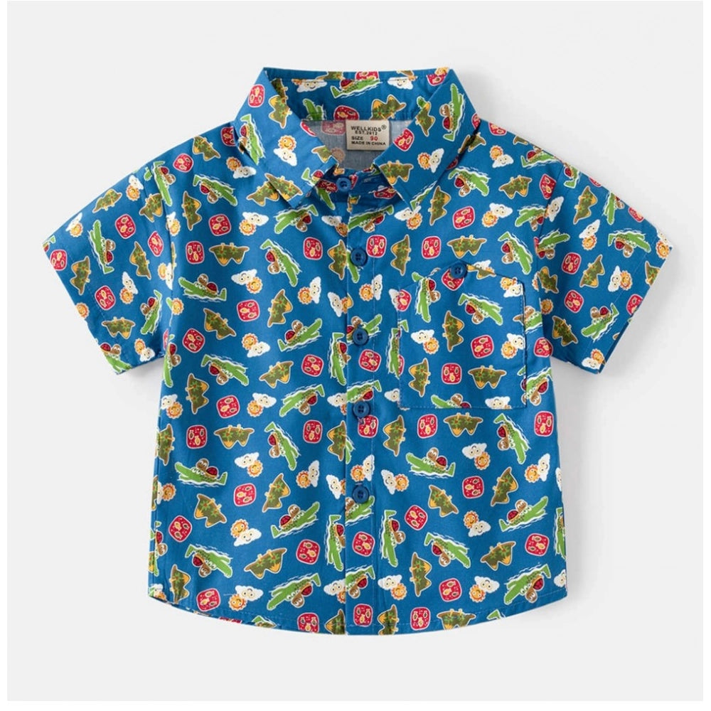 MultiColor cotton blend printed short sleeve shirt for kids, versatile and stylish clothing for playtime