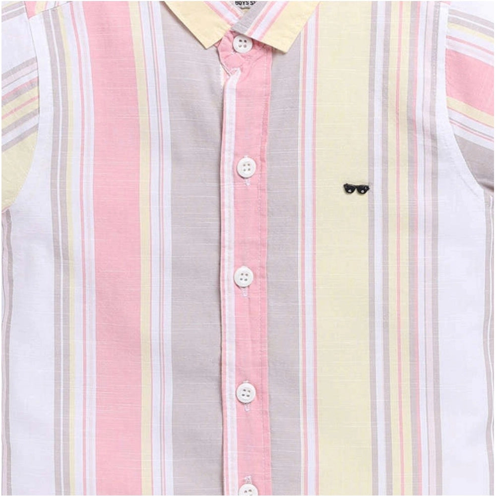 Boys multi-colored cotton blend printed short sleeve shirt