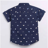 Navy blue cotton blend printed short sleeve shirt for kids