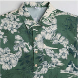 Green cotton blend printed short sleeve shirt for kids, perfect casual wear