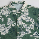 Green cotton blend printed short sleeve boy's shirt, casual and vibrant for kids' playtime