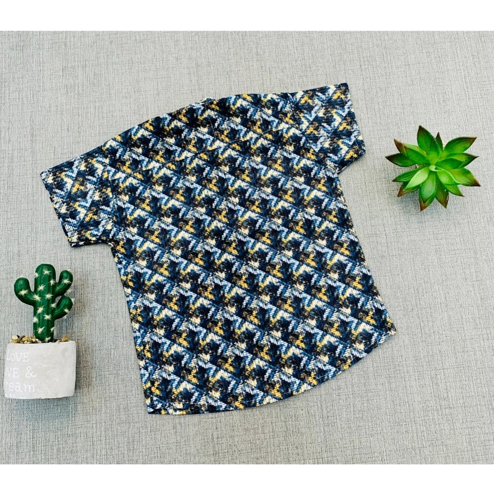 Multicolor cotton blend boys' printed short sleeve shirt & shorts set, vibrant patterns on casual wear for kids playtime