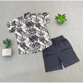 MultiColor cotton blend boy's short sleeve shirt & shorts set, printed pattern on casual outfit for play