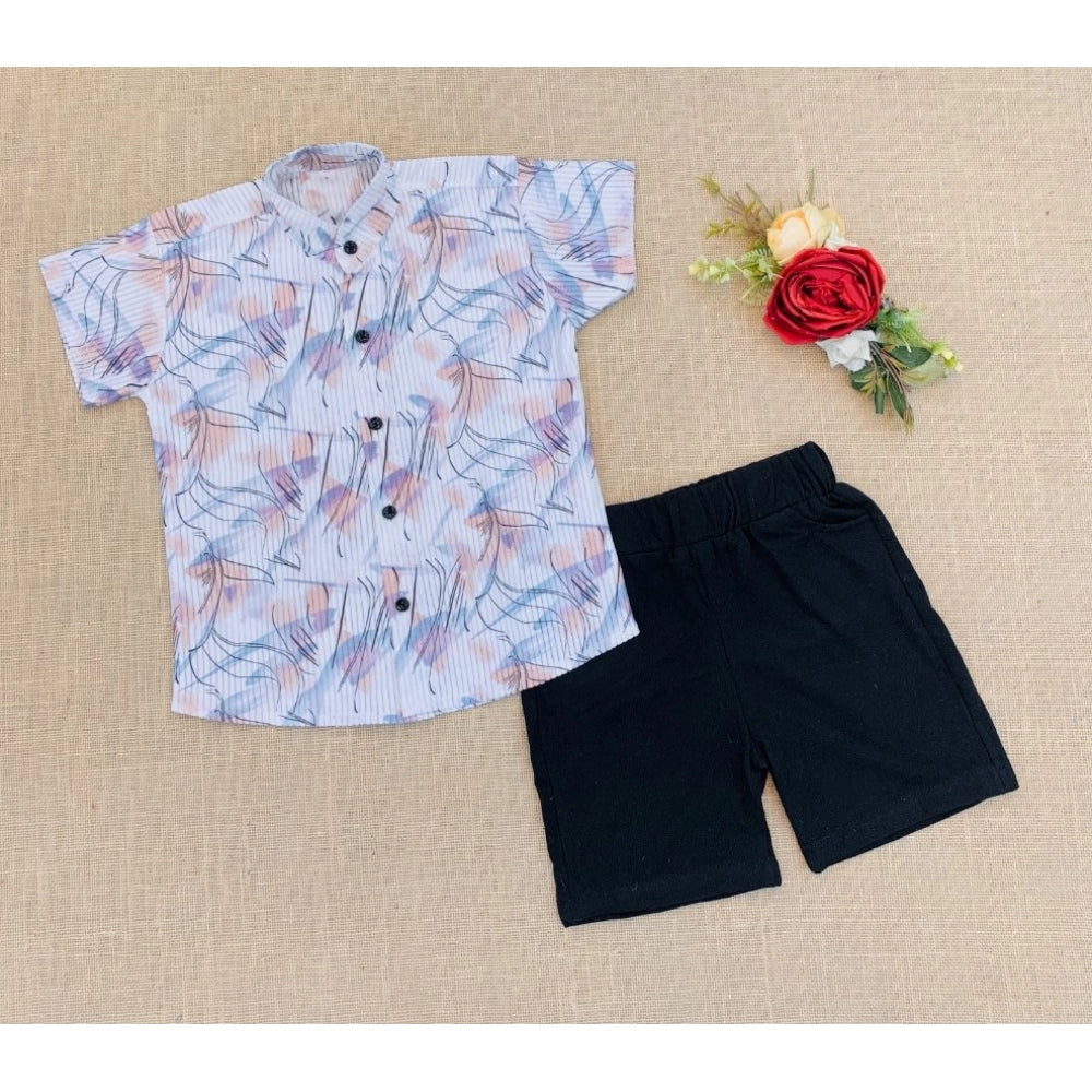 MultiColor cotton blend kids' short sleeve shirt & shorts set, printed pattern design for play