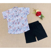 MultiColor cotton blend kids' short sleeve shirt & shorts set, printed pattern design for play