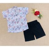 MultiColor cotton blend kids' short sleeve shirt & shorts set, printed pattern design for play