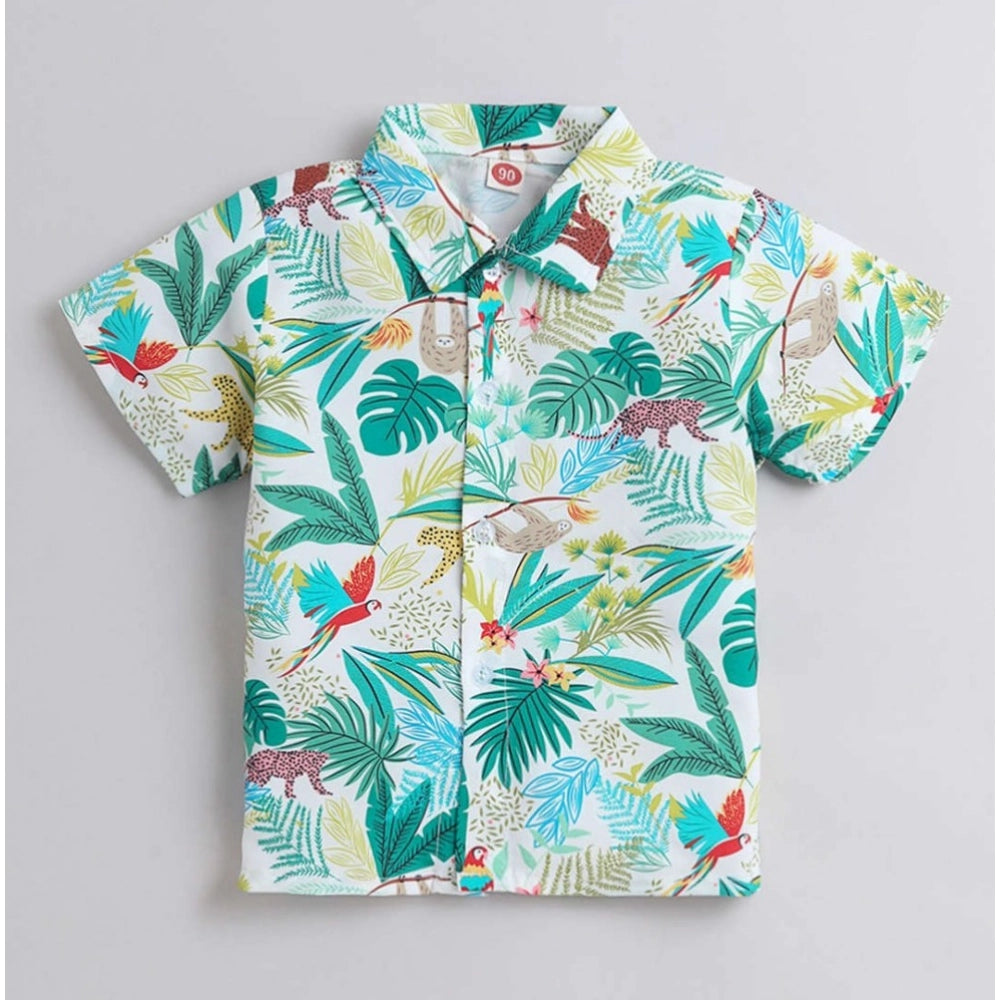 Multi-colored Lycra blend kids' short sleeve shirt & shorts set, printed pattern for active play