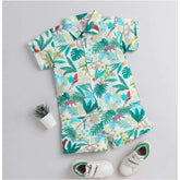 MultiColor Lycra blend printed short sleeve shirt & shorts set for kids, perfect for active play