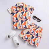 MultiColor Lycra blend printed short sleeve shirt and shorts set for kids, perfect for active play