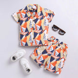 MultiColor Lycra blend printed short sleeve shirt and shorts set for kids, perfect for active play