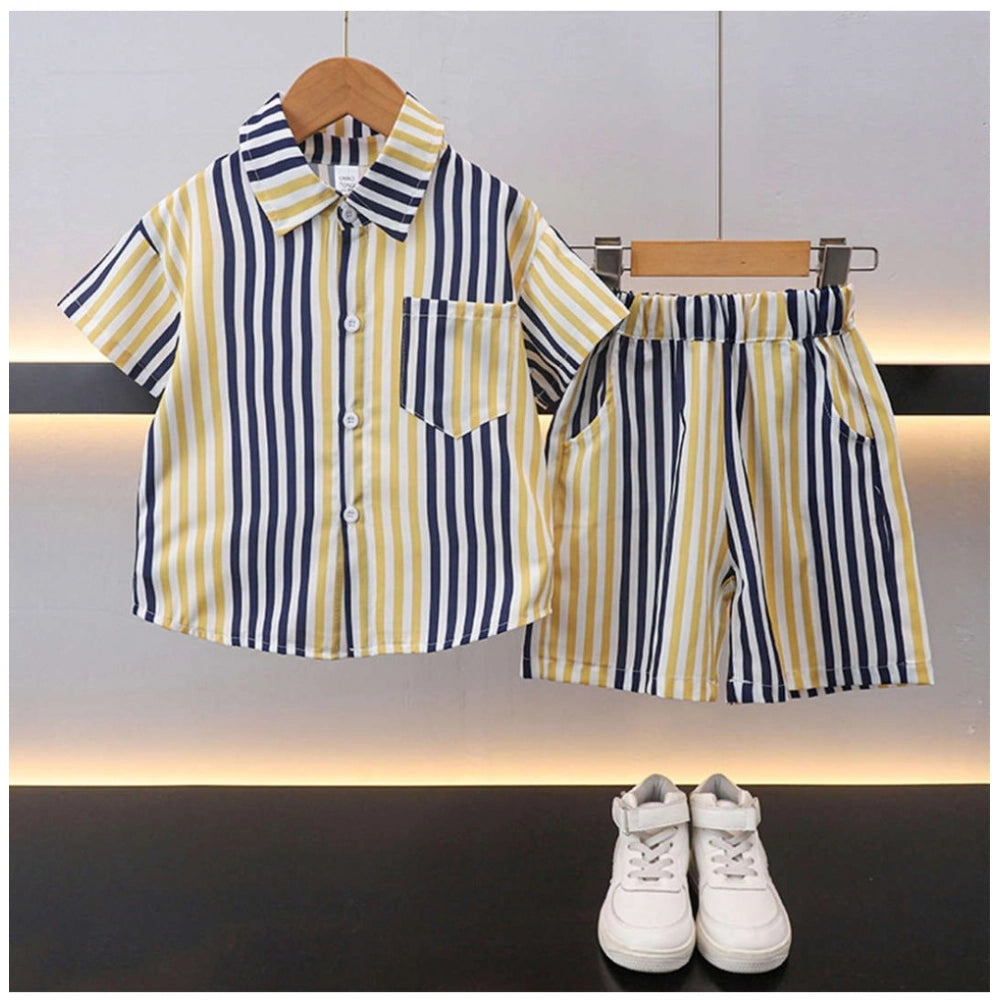 MultiColor Lycra blend kid's short sleeve shirt & shorts set, printed pattern design for active play