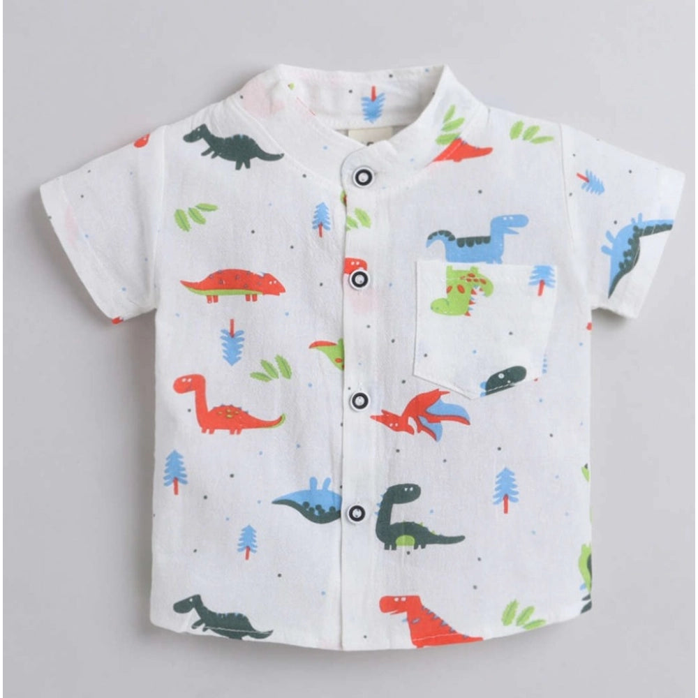 Multi-colored cotton blend short sleeve shirt & shorts set for kids, printed pattern design