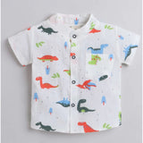 Multi-colored cotton blend short sleeve shirt & shorts set for kids, printed pattern design