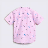 Pink cotton blend printed short sleeve shirt & shorts set for kids