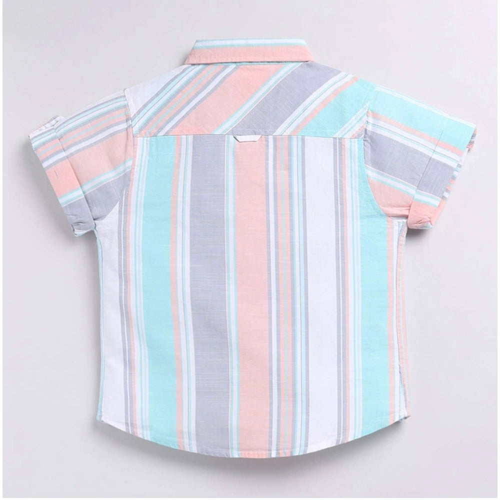 Boy's multi-color printed cotton blend short sleeve shirt, vibrant design for children's playwear