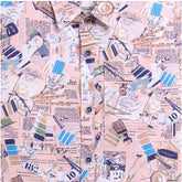 Boy's printed multi-color cotton blend short sleeve shirt, vibrant pattern on a casual kids' garment