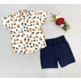 MultiColor cotton blend boys' short sleeve shirt & shorts set, printed pattern for active play