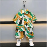 MultiColor lycra blend kids' printed short sleeve shirt & shorts set, versatile athletic playwear for active boys
