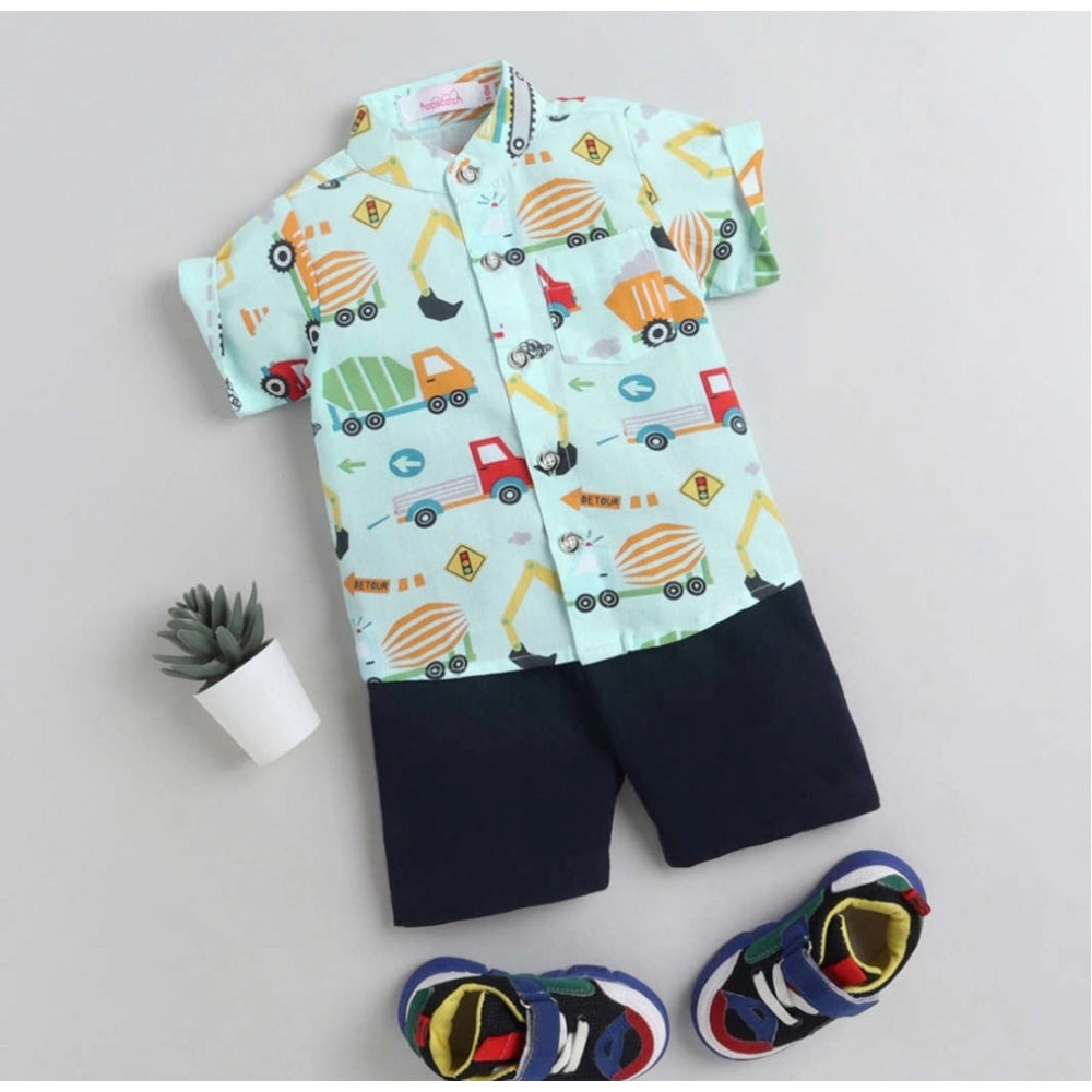 MultiColor cotton blend boys' short sleeve shirt & shorts set with printed patterns