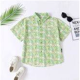 Green cotton blend printed short sleeve shirt for kids, ideal for casual wear