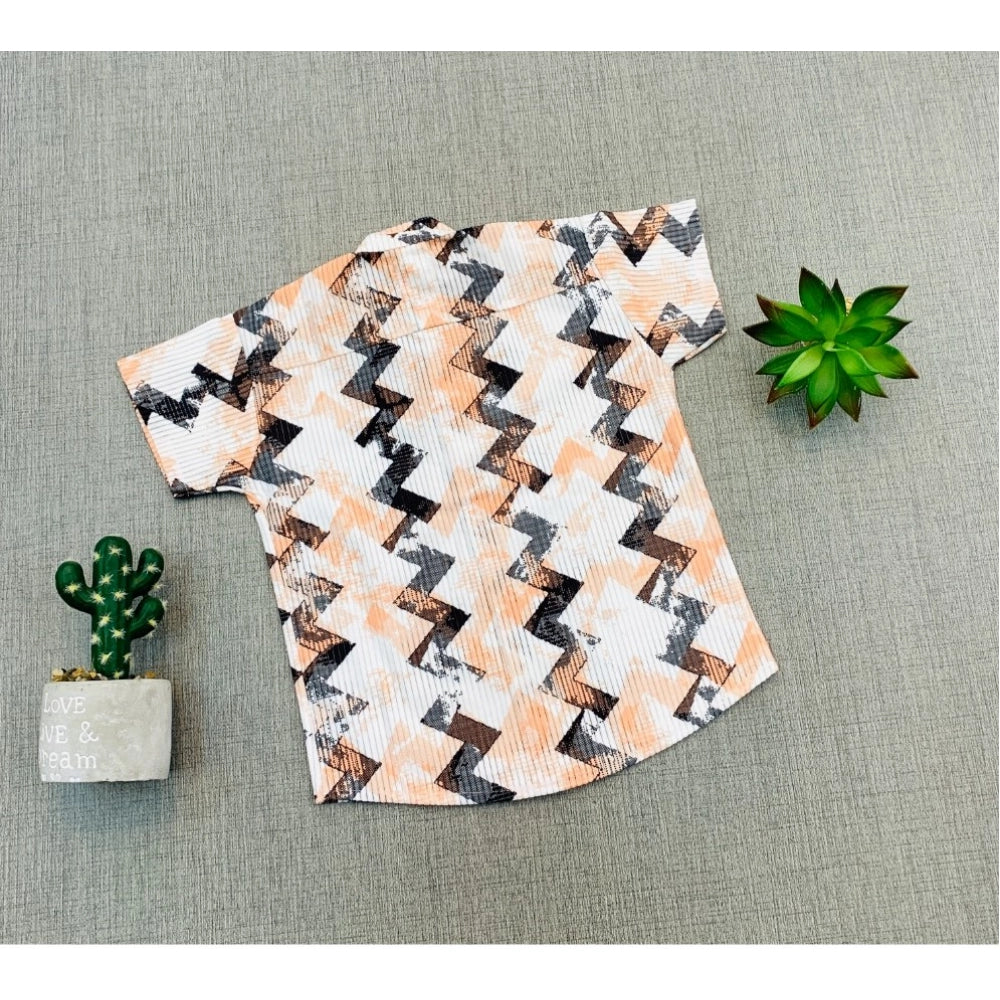MultiColor cotton blend boys' printed short sleeve shirt, vibrant design on casual apparel for kids