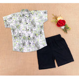 MultiColor cotton blend boy's printed short sleeve shirt & shorts set for kids, vibrant patterns on casual attire