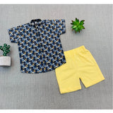 Cotton blend printed short sleeve shirt & shorts set for boys, multi-color pattern on vibrant kids' apparel