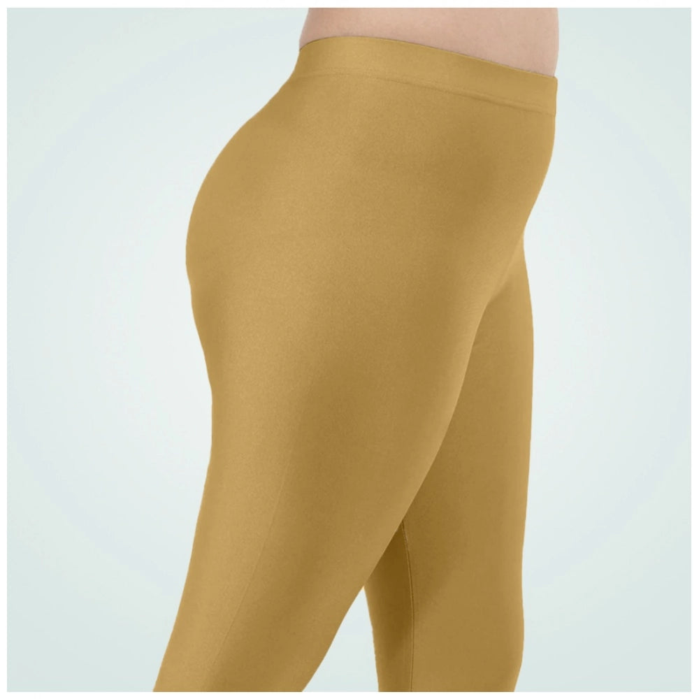 Shimmering beige cotton-blend ankle leggings for women, solid pattern