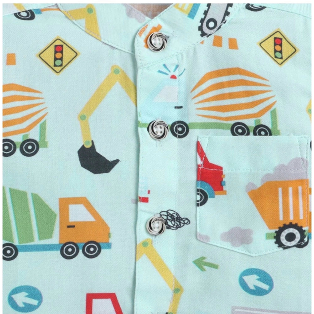 Multi-colored cotton blend kids' short sleeve shirt & shorts set with printed pattern, ideal for playtime activities