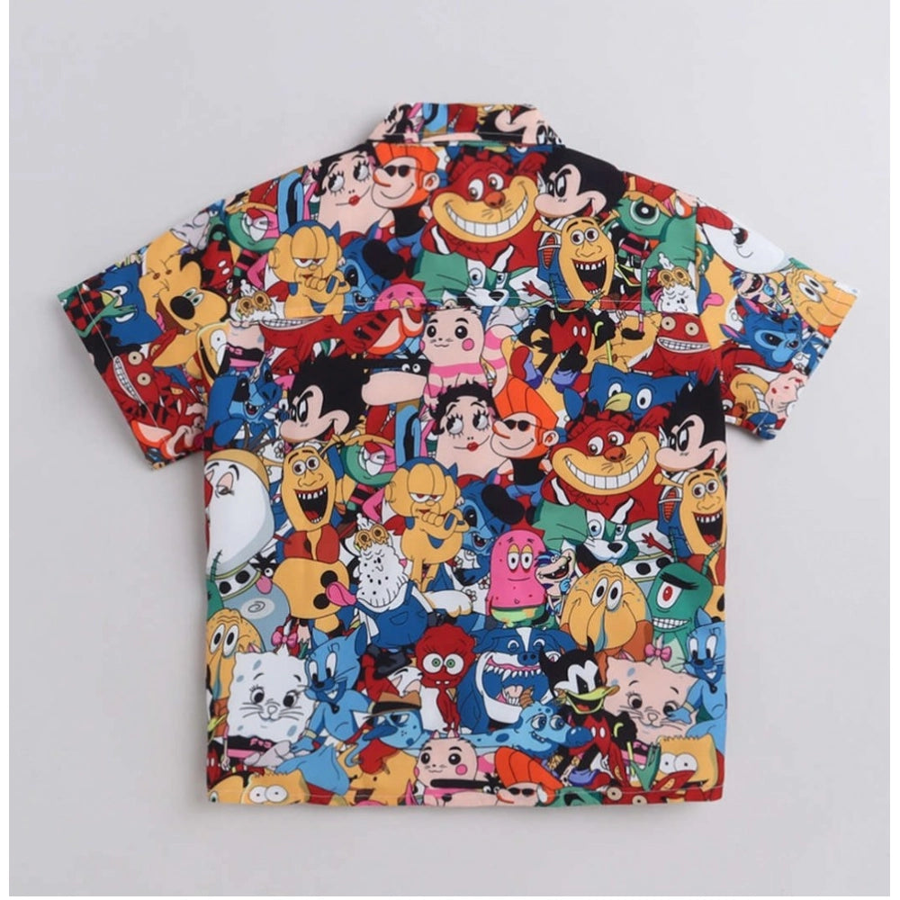 Multi-colored Lycra blend short sleeve shirt and shorts set for kids, printed pattern