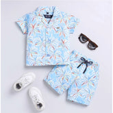 MultiColor Lycra blend kids' printed short sleeve shirt and shorts set for active play