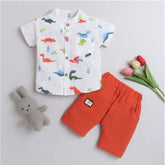 MultiColor cotton blend boy's short sleeve shirt and shorts set, printed pattern for casual play