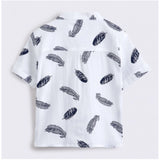 White cotton blend boy's printed short sleeve shirt & shorts set for kids, casual playwear