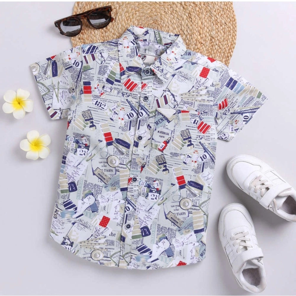 Kids' cotton blend printed short sleeve shirt (MultiColor), vibrant design for casual wear