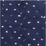Navy blue cotton blend printed short sleeve shirt for kids