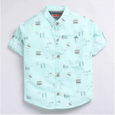 MultiColor cotton blend printed short sleeve shirt for kids, vibrant design on display
