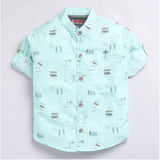 MultiColor cotton blend printed short sleeve shirt for kids, vibrant design on display